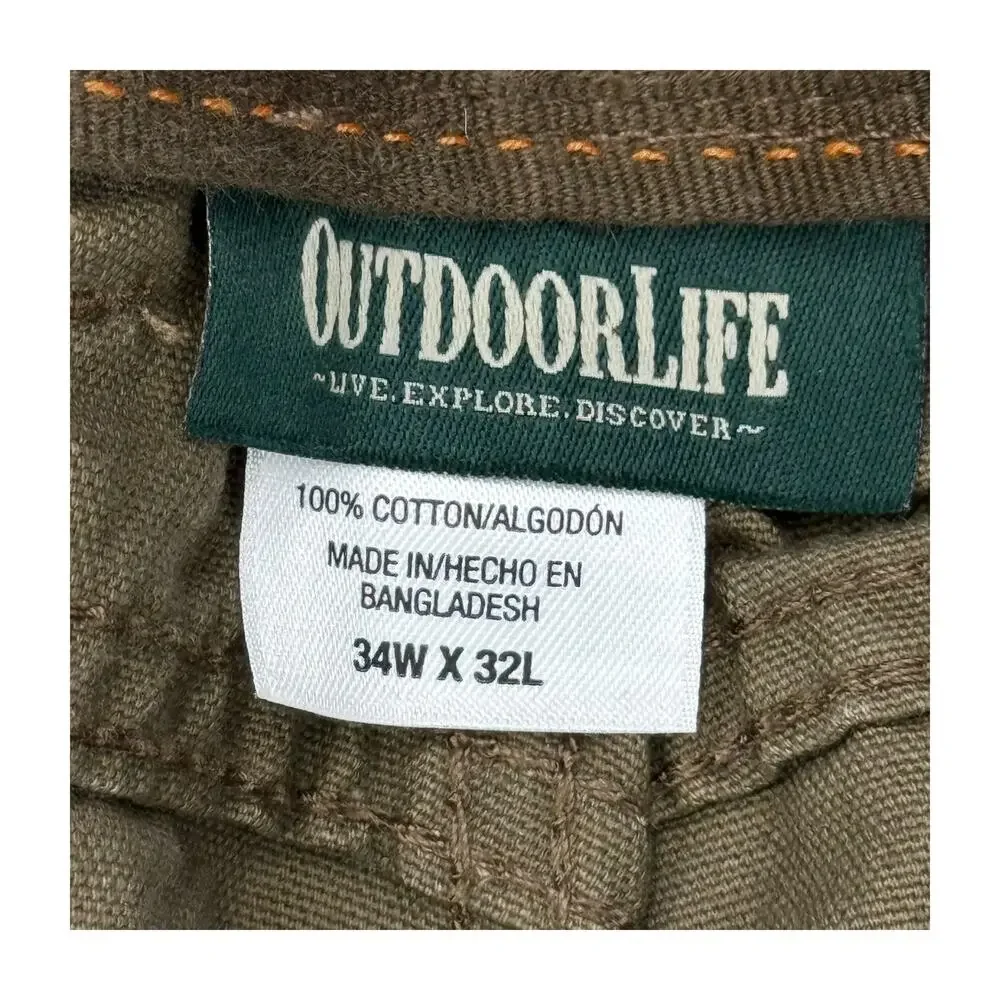 Outdoor Life Men 34x32 Brown Cotton Utility Work Pants Cargo
